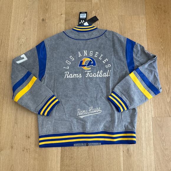 The Wild Collective LA Rams Jacket Retro Size L Gray Blue Yellow - Picture 3 of 3
